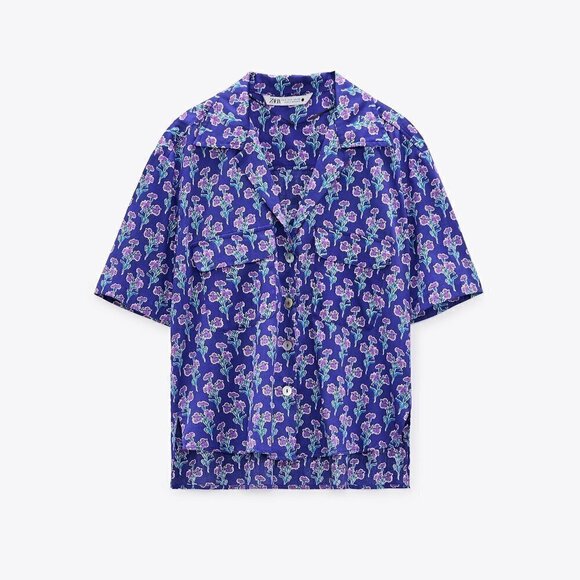 ZARA BUTTON DOWN PRINTED BLOUSE - Picture 1 of 10